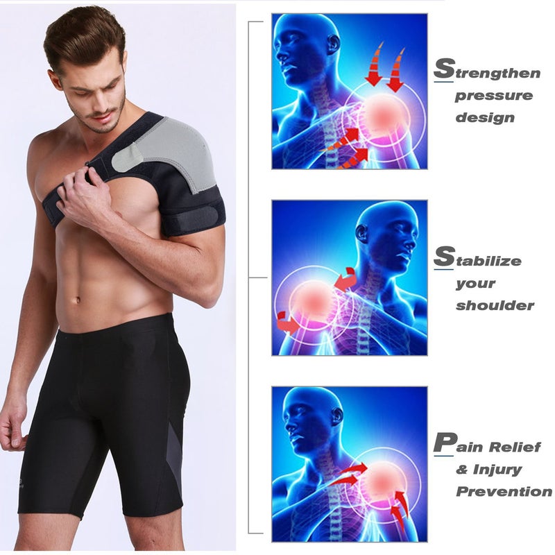 RUNZI Shoulder Stability Brace Adjustable Shoulder Brace Support with Pressure Pad, Light Breathable Neoprene Rotator Cuff Shoulder Support for Sport, Dislocated AC Joint, Labrum Tear, Shoulder Pain - Right - Image 3