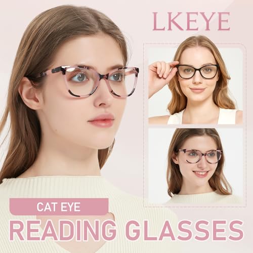LKEYE Reading Glasses Women Cat Eye Blue Light Computer Readers Stylish Spring Hinge Designer Fashion Cute Eyeglasses LK6094 (3Pack,Black,Tortoiseshell,Pink +1.25 Strength) - Image 4