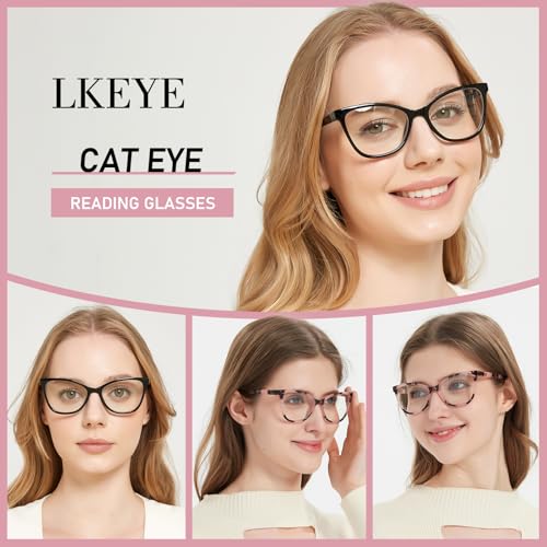 LKEYE Reading Glasses Women Cat Eye Blue Light Computer Readers Stylish Spring Hinge Designer Fashion Cute Eyeglasses LK6094 (3Pack,Black,Tortoiseshell,Pink +1.25 Strength) - Image 2