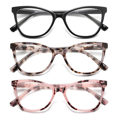 LKEYE Reading Glasses Women Cat Eye Blue Light Computer Readers Stylish Spring Hinge Designer Fashion Cute Eyeglasses LK6094 (3Pack,Black,Tortoiseshell,Pink +1.25 Strength) - Image 1