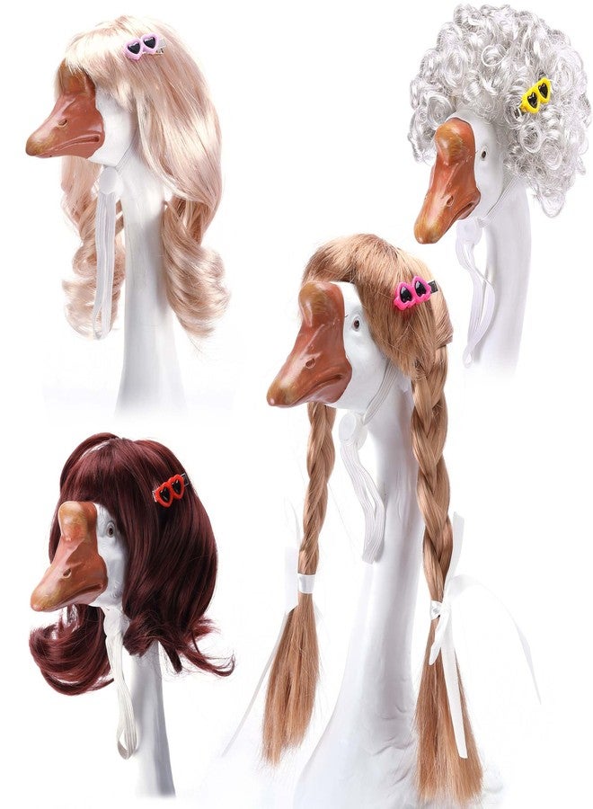 DECOHS 4 Pcs Porch Goose Wigs with Hair Clips, Cute Lawn Goose Statue Braid Wig, Porch Goose Outfits Costume for Outdoor Garden Patio Yard Goosey Decoration - Image 1