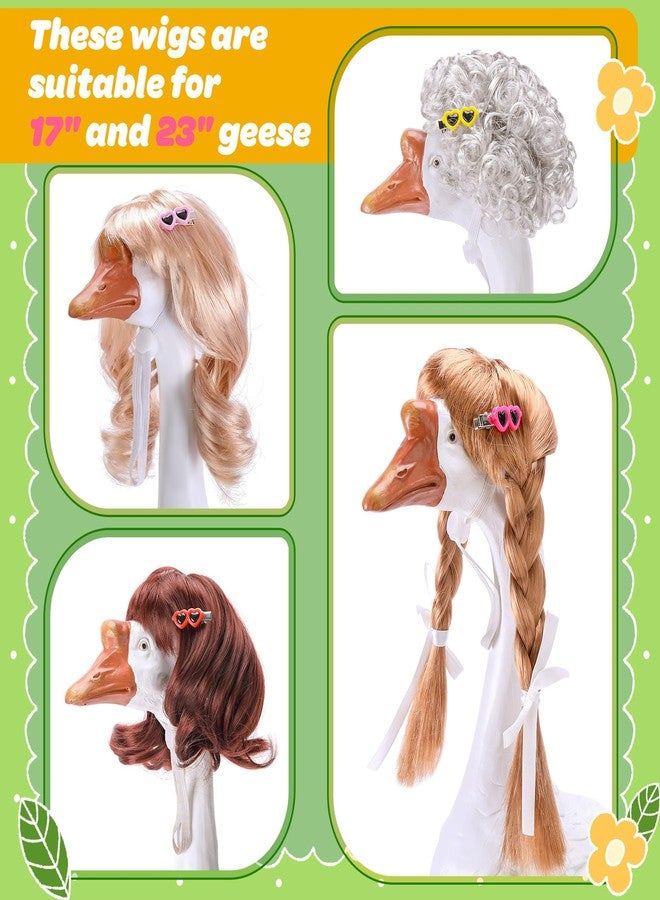 DECOHS 4 Pcs Porch Goose Wigs with Hair Clips, Cute Lawn Goose Statue Braid Wig, Porch Goose Outfits Costume for Outdoor Garden Patio Yard Goosey Decoration - Image 2