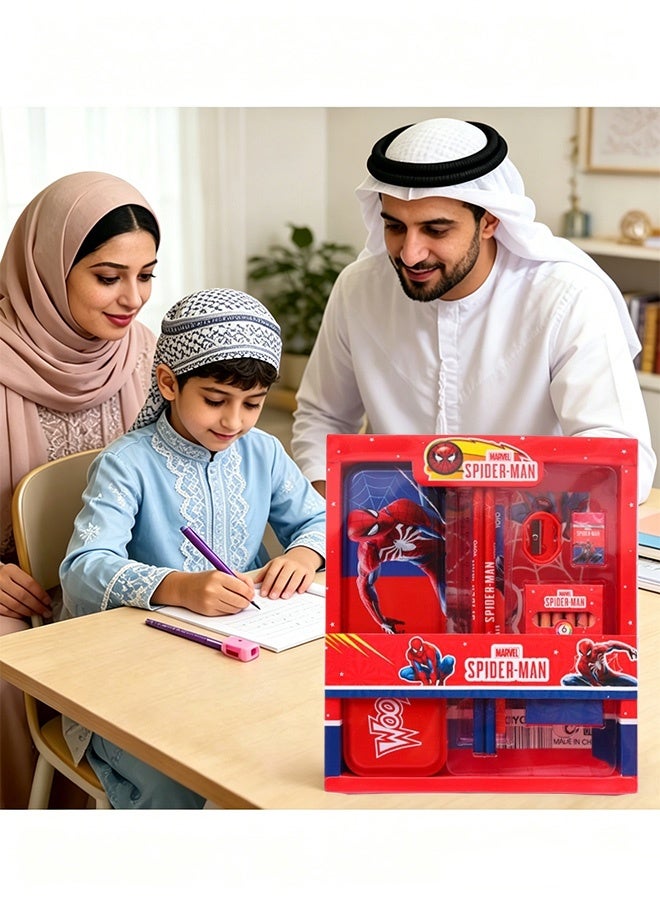 سبايدر مان مجموعة أدوات مكتبية من مارفل بتصميم سبايدرمان، تتضمن حقيبة أقلام وأقلام رصاص ومسطرة وممحاة ومبراة وأقلام تلوين، مناسبة للأولاد والبنات والطلاب والأطفال، مستلزمات العودة إلى المدرسة، هدية عيد ميلاد، هدايا الحفلات - Image 3