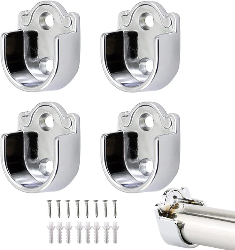 Closet Rod End Support, 4 Pcs Stainless Steel Heavy Duty Closet Pole Sockets, Flange Rod Holder with Screws, Easy Installation Or Quick Removal Shower Curtain Hanging Tube Rod Bracket (25mm) - Image 1