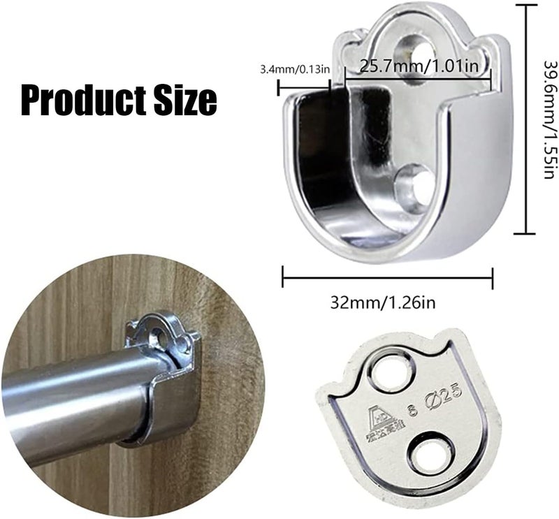 Closet Rod End Support, 4 Pcs Stainless Steel Heavy Duty Closet Pole Sockets, Flange Rod Holder with Screws, Easy Installation Or Quick Removal Shower Curtain Hanging Tube Rod Bracket (25mm) - Image 2