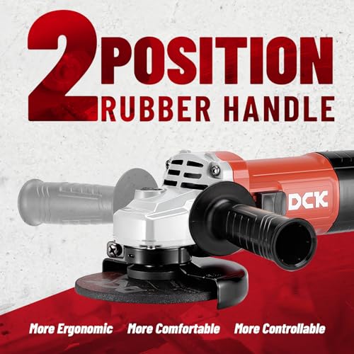 DCK 9.0 Amp Angle Grinder, 4-1/2 Inch Electric Grinder Power Tool, 11800 RPM, Auxiliary Handle and 2 Safety Guards, 6 Piece Discs, Copper Angle Grinder for Cutting, Grinding, Polishing (KSM17-115B) - Image 3