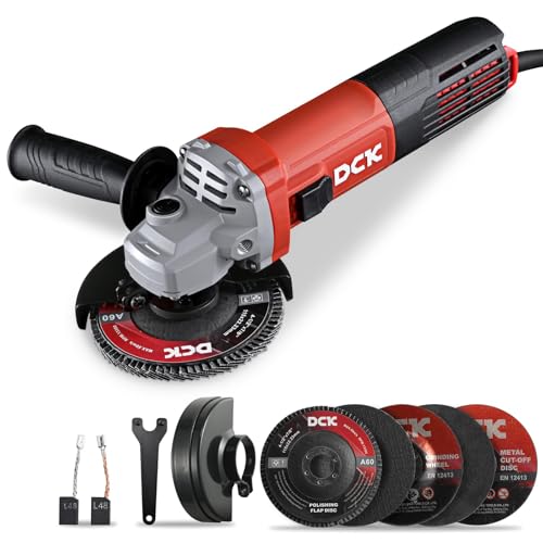 DCK 9.0 Amp Angle Grinder, 4-1/2 Inch Electric Grinder Power Tool, 11800 RPM, Auxiliary Handle and 2 Safety Guards, 6 Piece Discs, Copper Angle Grinder for Cutting, Grinding, Polishing (KSM17-115B) - Image 1