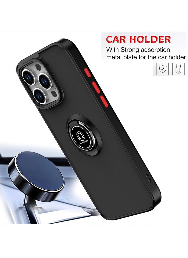 Raxoom iPhone 16 Plus Case â€“ Black Matte Shockproof Bumper with Metal Ring Holder Kickstand & Magnetic Car Mount - Image 3