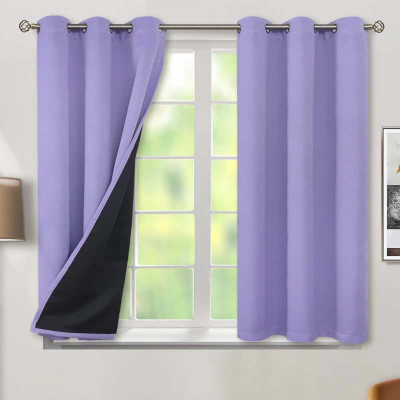 BGment الستائر المعزولة الحرارية بنسبة 100 ٪ من الستائر لغرفة النوم مع بطانة سوداء ذات طبقة مزدوجة غرفة كاملة غامق ضوضاء تقليل الستار جروميت (42 × 45 بوصة لافندر 2) - Image 1