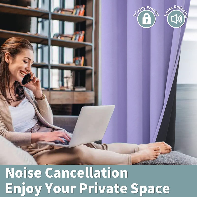 BGment الستائر المعزولة الحرارية بنسبة 100 ٪ من الستائر لغرفة النوم مع بطانة سوداء ذات طبقة مزدوجة غرفة كاملة غامق ضوضاء تقليل الستار جروميت (42 × 45 بوصة لافندر 2) - Image 5