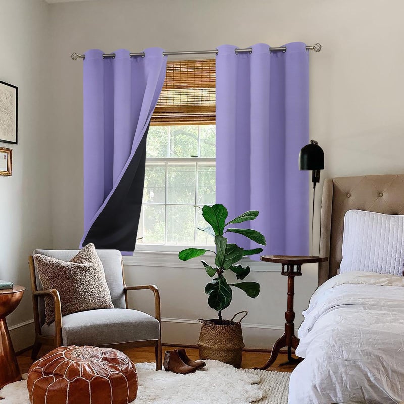 BGment الستائر المعزولة الحرارية بنسبة 100 ٪ من الستائر لغرفة النوم مع بطانة سوداء ذات طبقة مزدوجة غرفة كاملة غامق ضوضاء تقليل الستار جروميت (42 × 45 بوصة لافندر 2) - Image 2