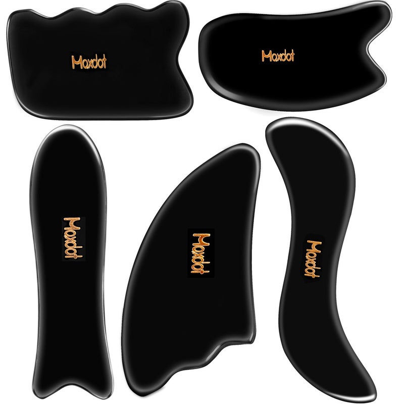 Maxdot 5 Pieces Gua Sha Massage Tools Set, Scraping Massage Tools Guasha Stone for Face Back Neck Physical Therapy - Image 1