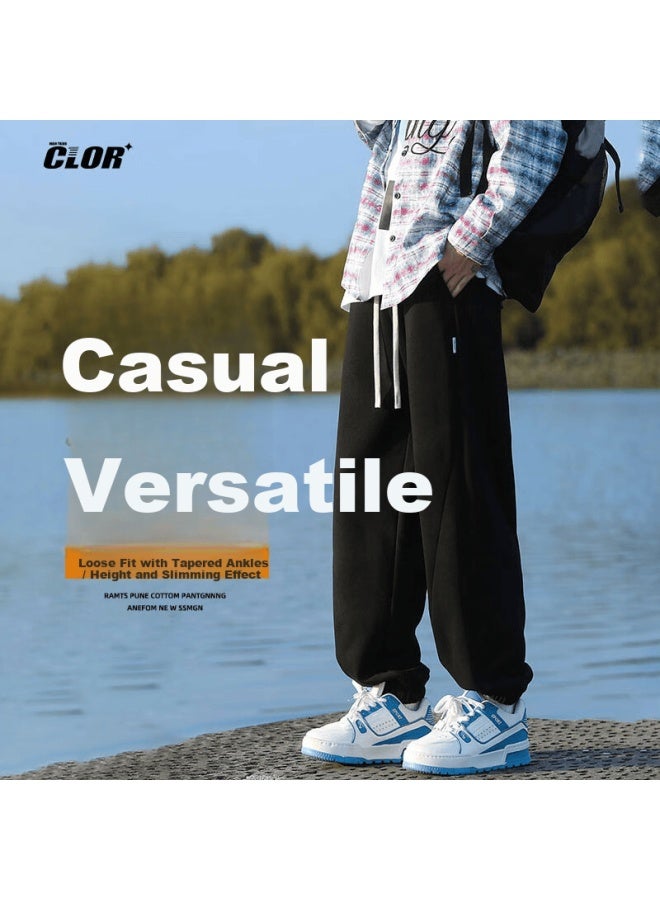 Clor Men's Casual Pants Spring Summer Loose Fit Sports Cropped Trendy Straight Jogger Pants Cl31 Black M - Image 1