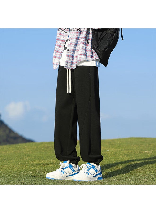 Clor Men's Casual Pants Spring Summer Loose Fit Sports Cropped Trendy Straight Jogger Pants Cl31 Black M - Image 4