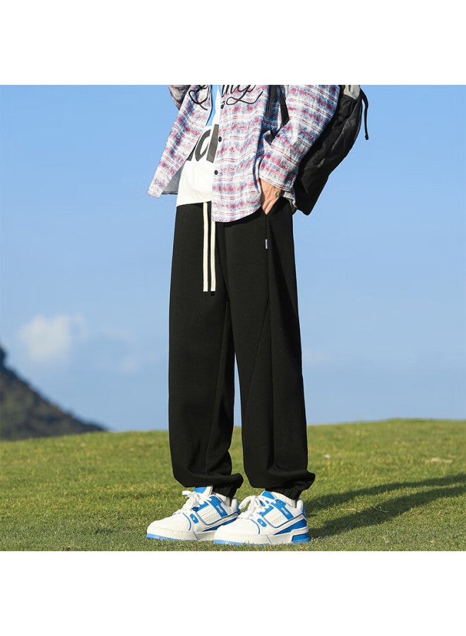 Clor Men's Casual Pants Spring Summer Loose Fit Sports Cropped Trendy Straight Jogger Pants Cl31 Black M - Image 5