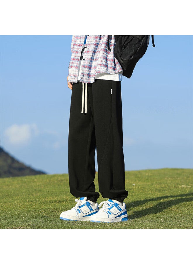 Clor Men's Casual Pants Spring Summer Loose Fit Sports Cropped Trendy Straight Jogger Pants Cl31 Black M - Image 2
