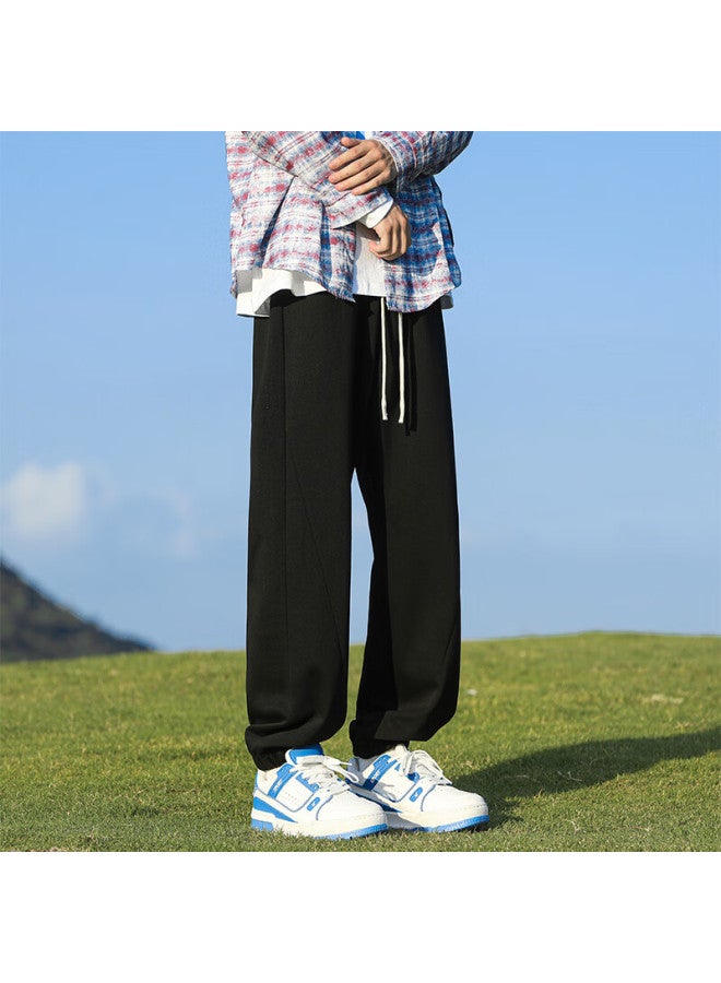 Clor Men's Casual Pants Spring Summer Loose Fit Sports Cropped Trendy Straight Jogger Pants Cl31 Black M - Image 3