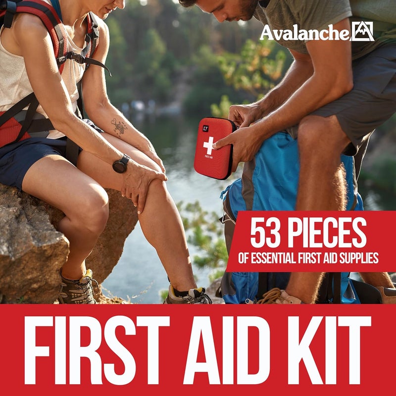 Avalanche 53 Pieces First Aid Kit Compact Emergency Supplies Kit for Home School Car Travel Sports or Camping in Hard Shell Foam Case Portable Mini First Aid Kit Red - Image 2