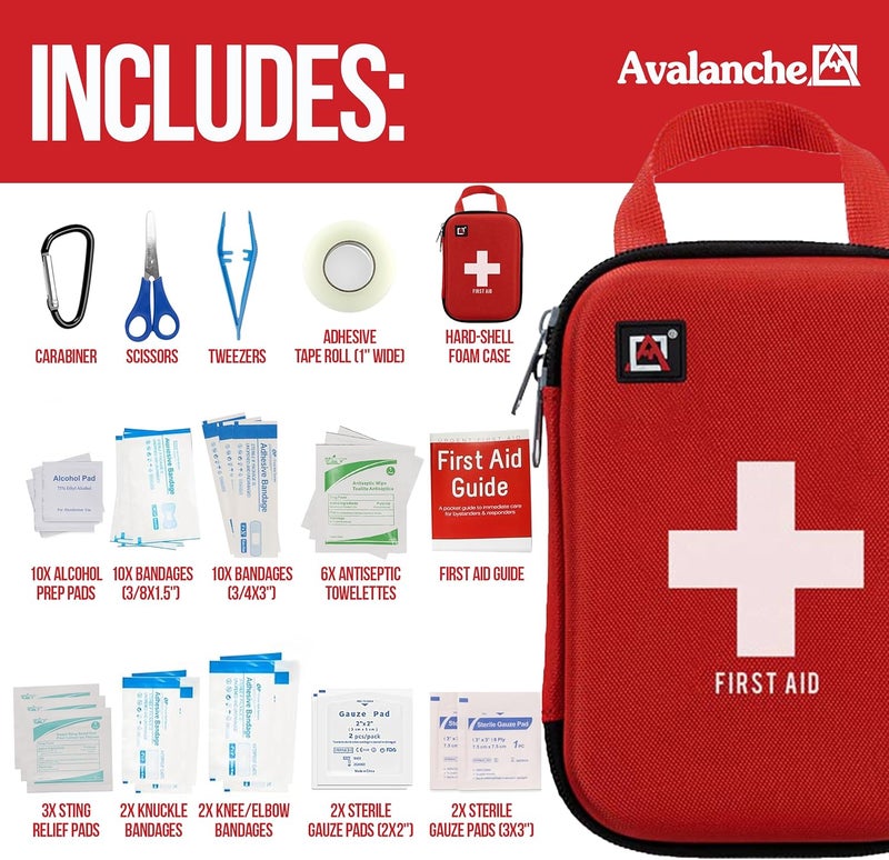Avalanche 53 Pieces First Aid Kit Compact Emergency Supplies Kit for Home School Car Travel Sports or Camping in Hard Shell Foam Case Portable Mini First Aid Kit Red - Image 5