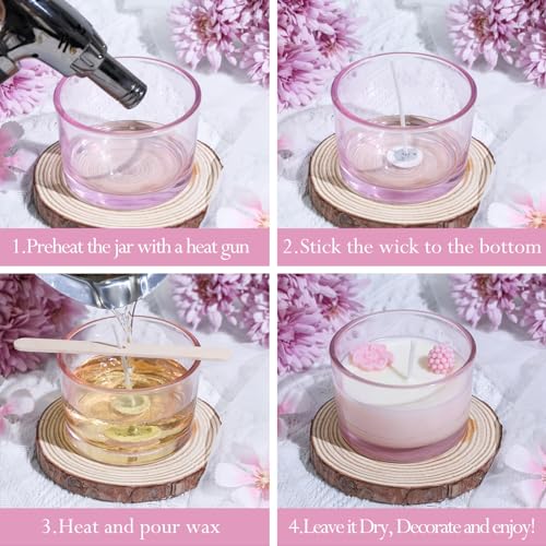 CONNOO 15 Pack 4 OZ Pink Glass Candle Jars with Airtight Bamboo Lids for Making Candles, Bulk Small Wide Mouth Empty Candle Containers with Sticky Warning Labels - Dishwasher Safe - Image 4