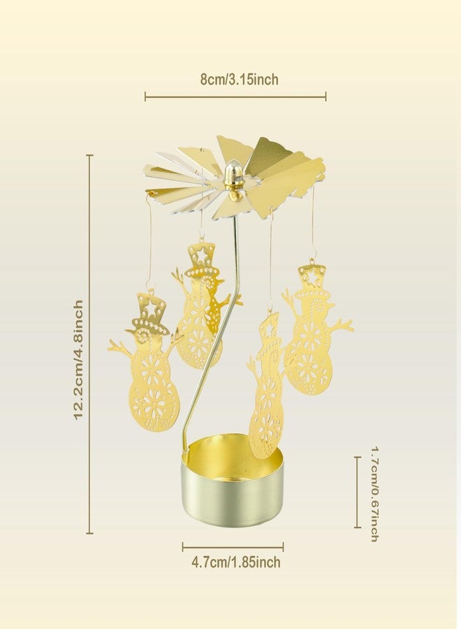 Heliltd 2Pcs Rotary Candle Holder Spinning Tea Light Candle Holder Christmas Style Metal Rotating Candlestick (2, Gold Christmas Snowflake & Snowman) - Image 2