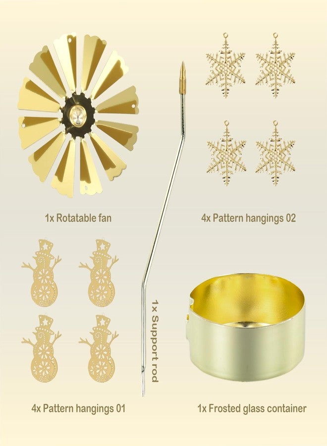 Heliltd 2Pcs Rotary Candle Holder Spinning Tea Light Candle Holder Christmas Style Metal Rotating Candlestick (2, Gold Christmas Snowflake & Snowman) - Image 3