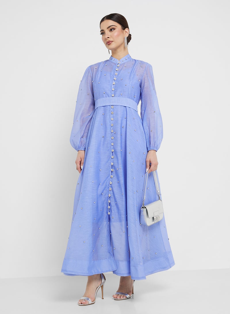 Khizana Belted A-Line Sheer Dress - Image 1