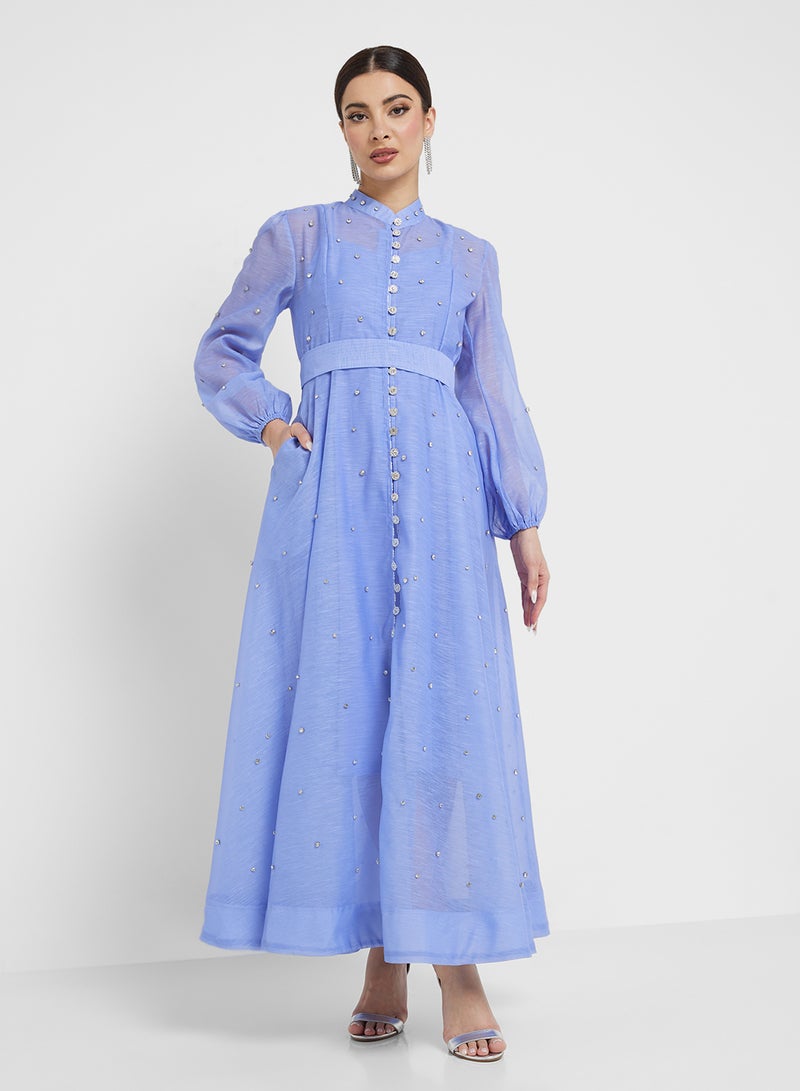 Khizana Belted A-Line Sheer Dress - Image 4