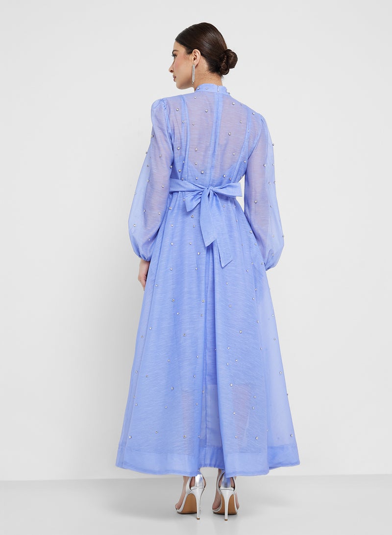 Khizana Belted A-Line Sheer Dress - Image 2