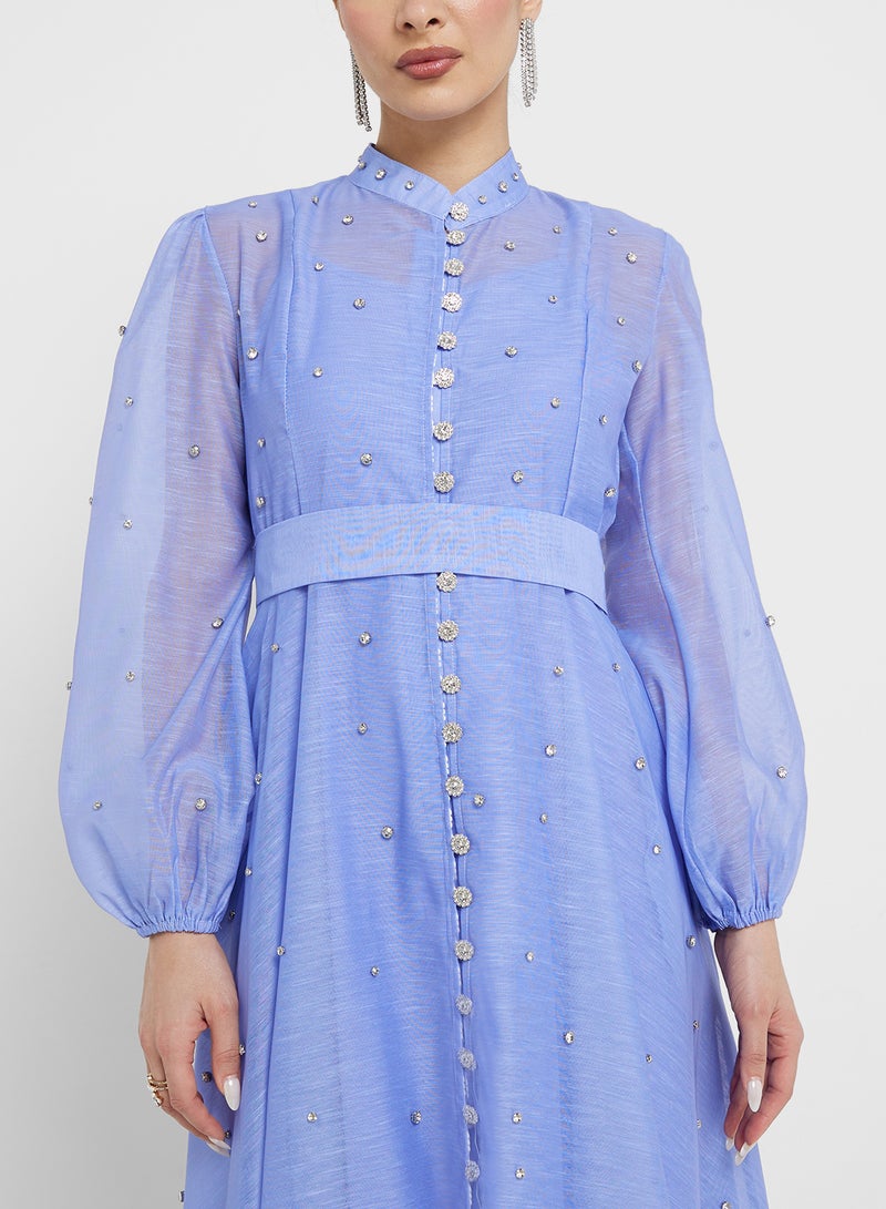 Khizana Belted A-Line Sheer Dress - Image 3