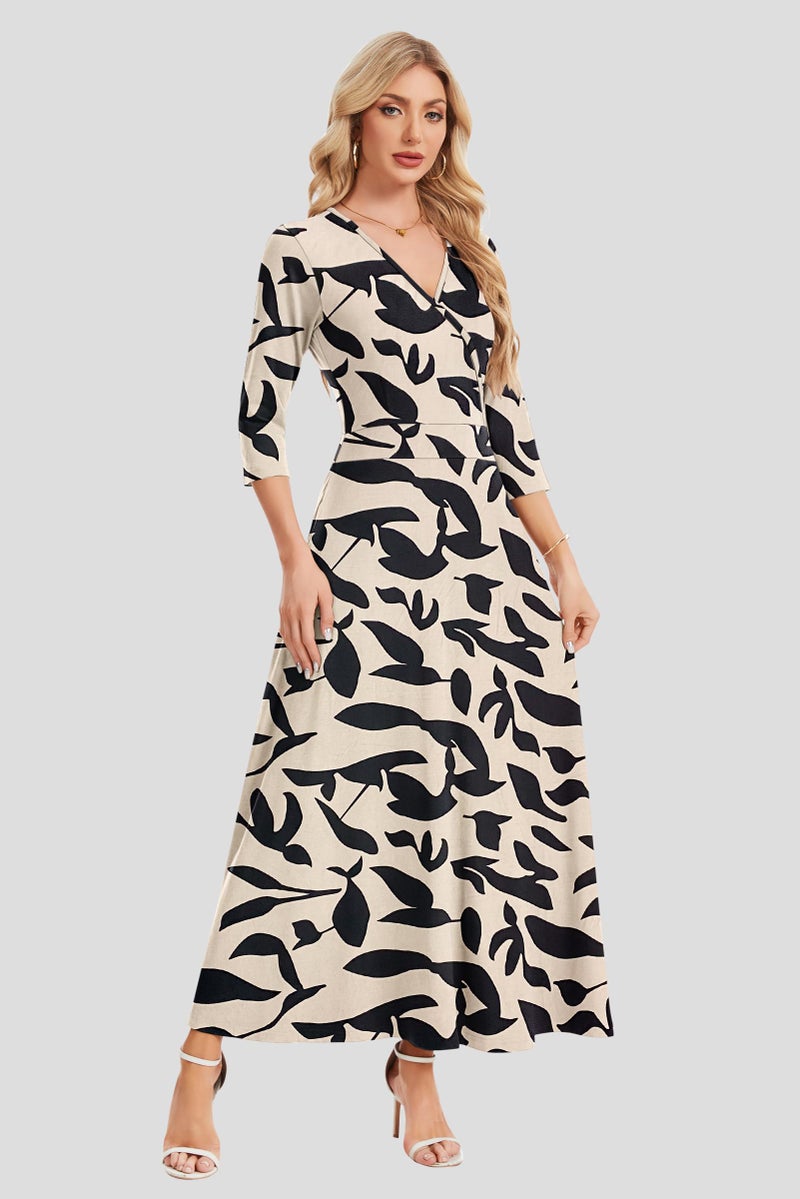 AUSELILY Maxi Dresses for Women 3/4 Sleeve V Neck Wrap Casual Loose Floral Long Dresses with Pockets All-Season - Image 2