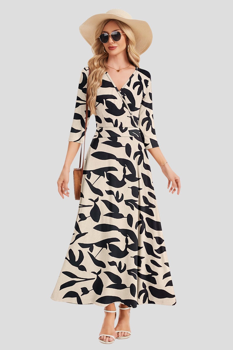 AUSELILY Maxi Dresses for Women 3/4 Sleeve V Neck Wrap Casual Loose Floral Long Dresses with Pockets All-Season - Image 3