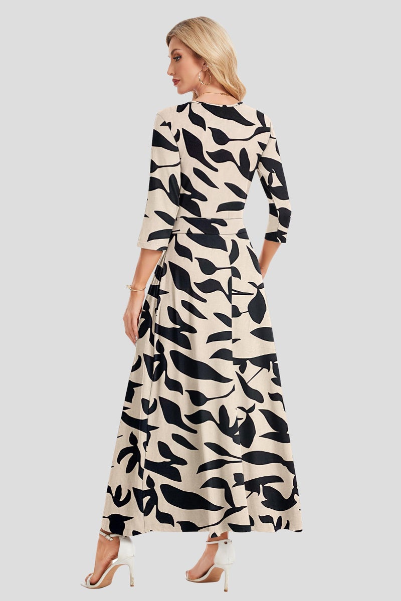 AUSELILY Maxi Dresses for Women 3/4 Sleeve V Neck Wrap Casual Loose Floral Long Dresses with Pockets All-Season - Image 5