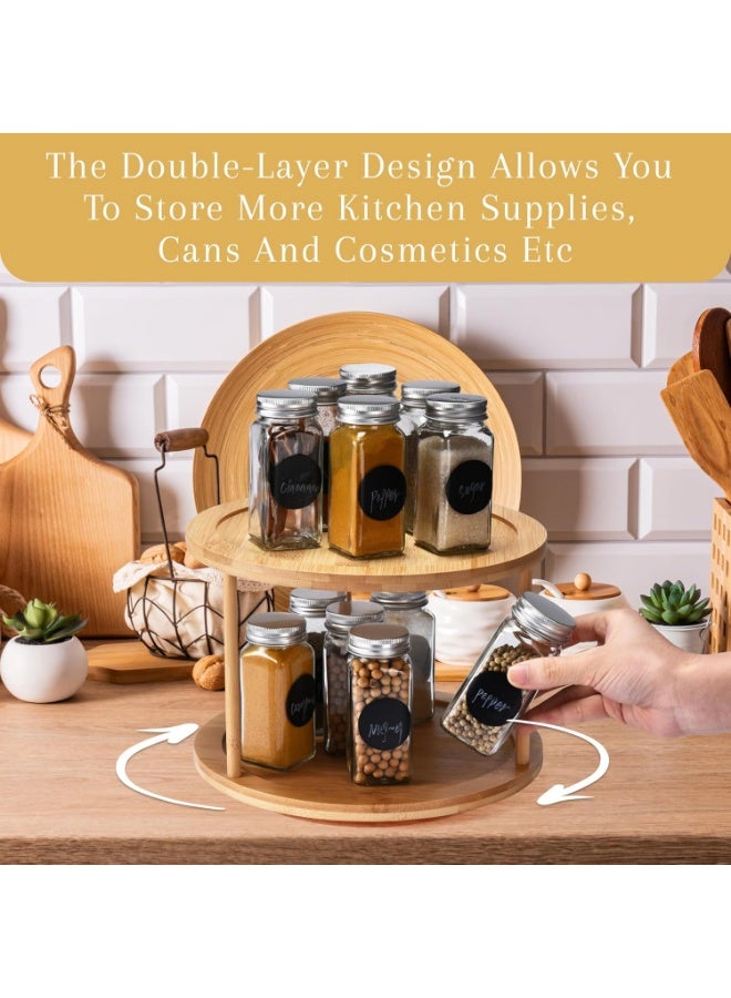 كيتشينو رف توابل دوار من الخيزران من كيتشينو  - منظم رف توابل من طبقتين لخزائن المطبخ وتخزين المؤن - متين وسهل الوصول وتصميم موفر للمساحة لتنظيم المنزل - Image 3