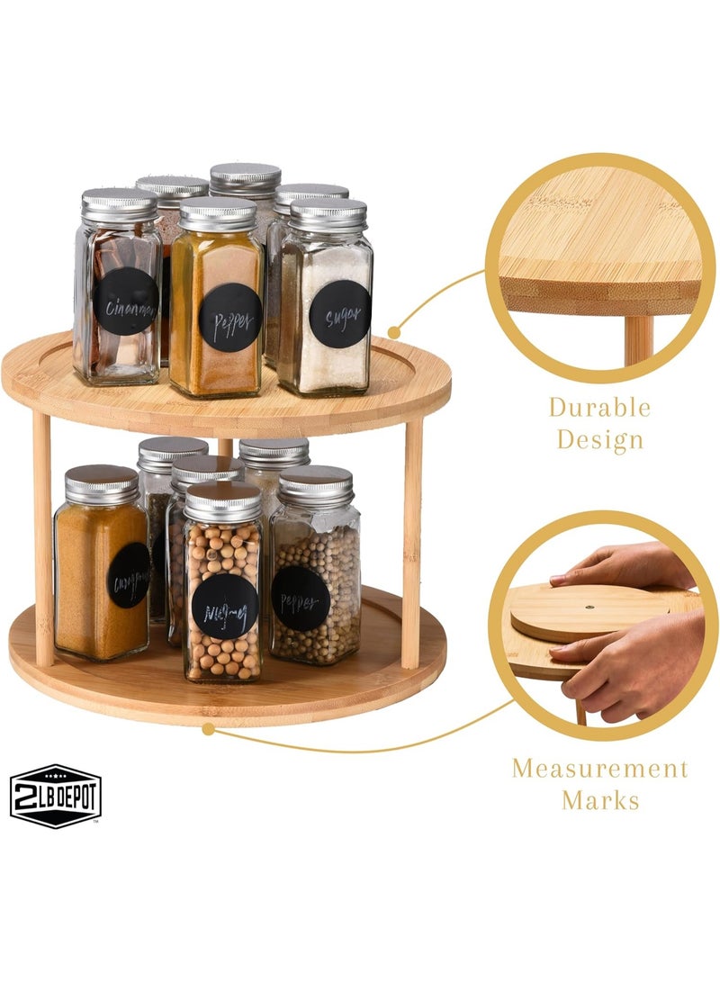 كيتشينو رف توابل دوار من الخيزران من كيتشينو  - منظم رف توابل من طبقتين لخزائن المطبخ وتخزين المؤن - متين وسهل الوصول وتصميم موفر للمساحة لتنظيم المنزل - Image 4