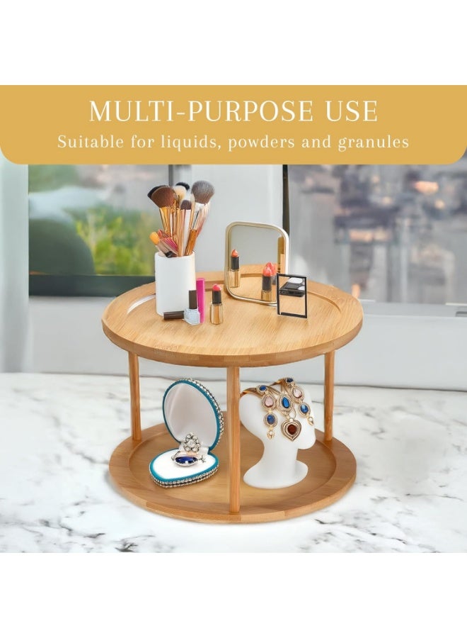 كيتشينو رف توابل دوار من الخيزران من كيتشينو  - منظم رف توابل من طبقتين لخزائن المطبخ وتخزين المؤن - متين وسهل الوصول وتصميم موفر للمساحة لتنظيم المنزل - Image 5