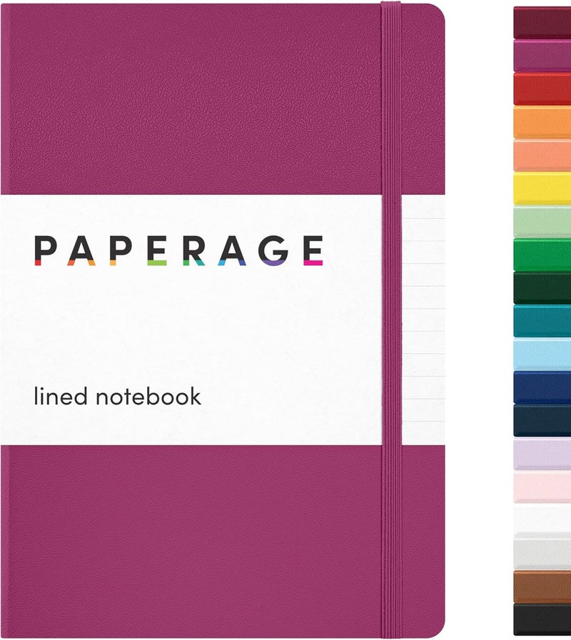 ببرج دفتر يوميات PAPERAGE مسطر، (توت العليق)، 160 صفحة، مقاس متوسط 5.6 بوصة × 8 بوصة - ورق سميك 100 جرام، غلاف صلب - Image 1