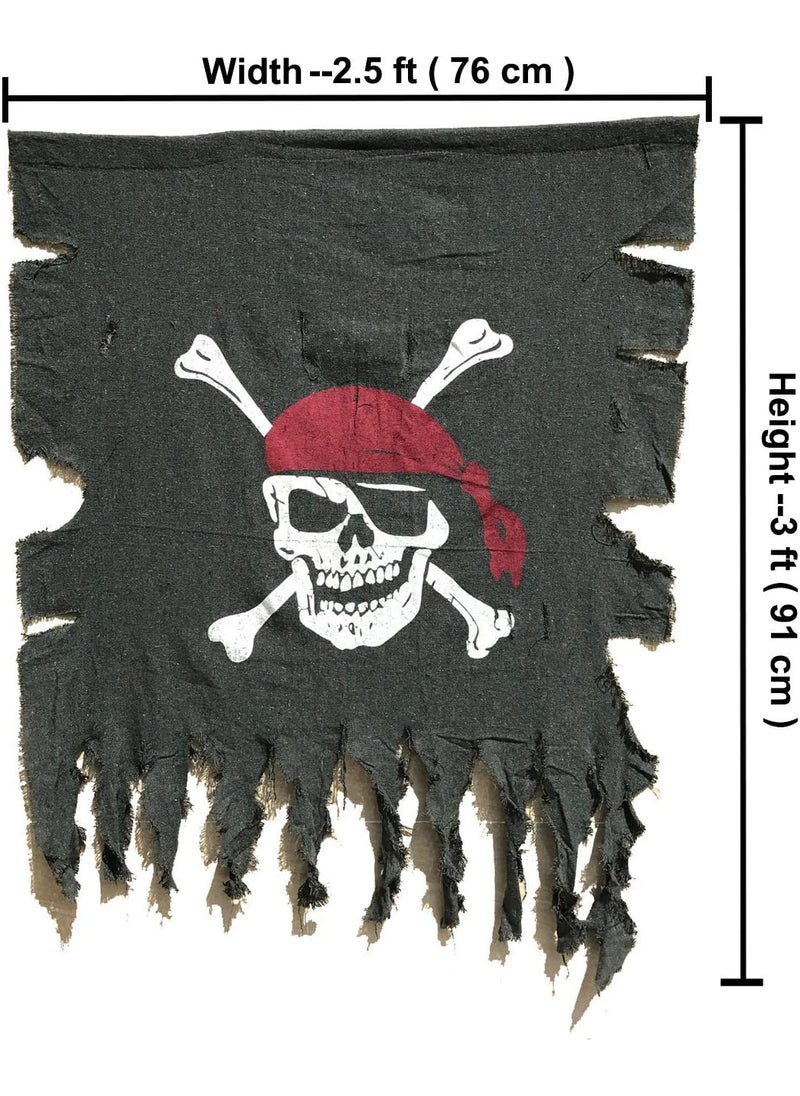 LANGXUN LANGXUN 2pcs Large Size 3ft x 25ft Retro and Weathered linen Pirate Flag for Halloween Decorations Pirate Party Kids Room Dcor Black1pcs  - Image 5