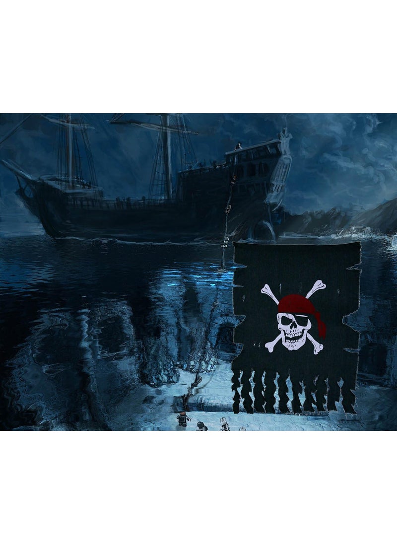 LANGXUN LANGXUN 2pcs Large Size 3ft x 25ft Retro and Weathered linen Pirate Flag for Halloween Decorations Pirate Party Kids Room Dcor Black1pcs  - Image 3