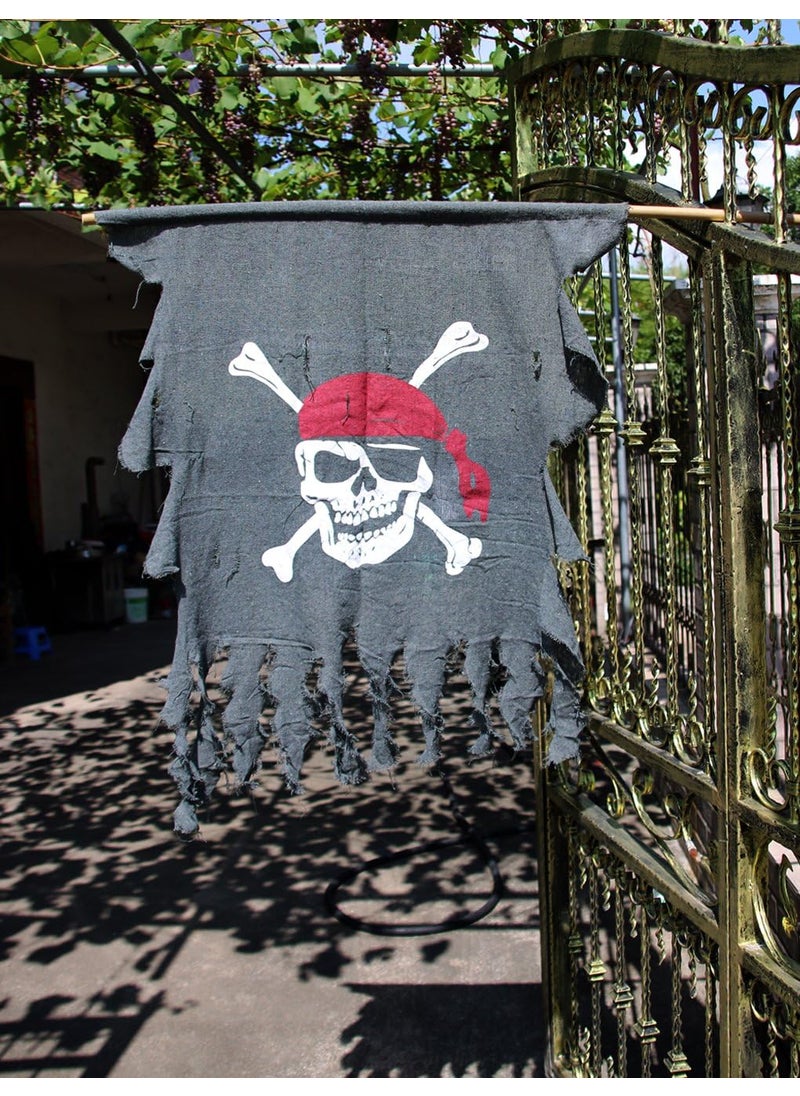 LANGXUN LANGXUN 2pcs Large Size 3ft x 25ft Retro and Weathered linen Pirate Flag for Halloween Decorations Pirate Party Kids Room Dcor Black1pcs  - Image 4