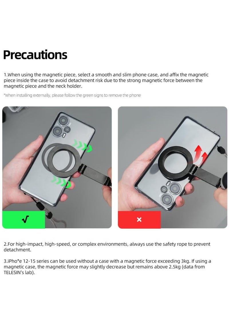 TELESIN حامل رقبة مغناطيسي للهواتف، حامل الهاتف المحمول للتعليق على الرقبة لتصوير POV/Vlog وتصوير السيلفي بدون استخدام اليدين، حزام الهاتف لتسجيل الفيديو لأجهزة iPhone 15 14 13 12 وأجهزة Android (اللون: رمادي) - pzsku/Z7B998B69FC6E6DD70835Z/45/_/1740546347/8d52ac40-1b4f-48c8-a228-40a2494b4906