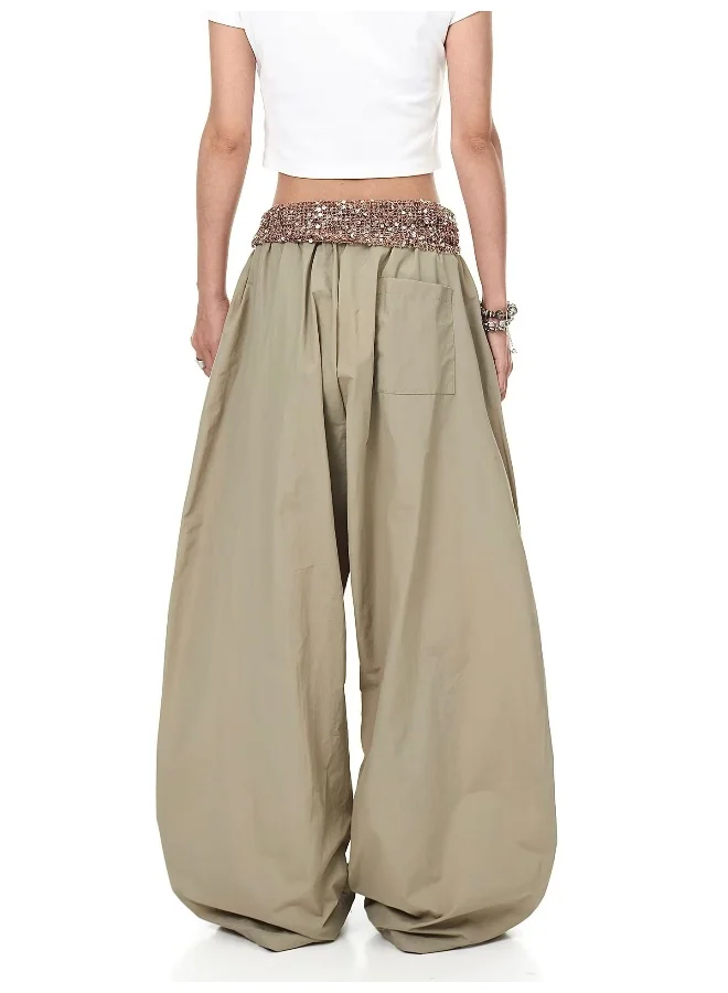 Madam Uniq American Vintage Sequin Belted Ruffle Cargo Wide-Leg Pants