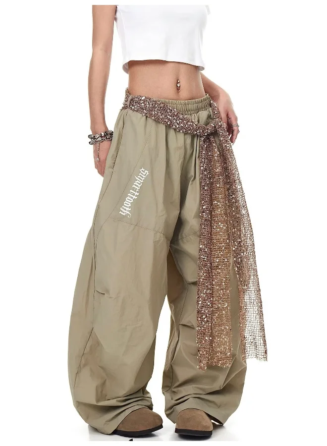 Madam Uniq American Vintage Sequin Belted Ruffle Cargo Wide-Leg Pants