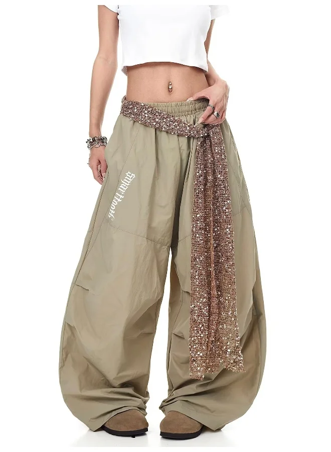 Madam Uniq American Vintage Sequin Belted Ruffle Cargo Wide-Leg Pants