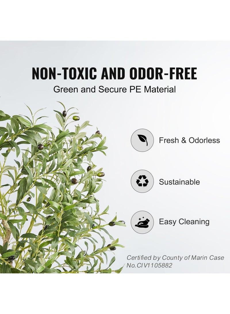 عربست شجرة زيتون اصطناعية، ارتفاع 5 أقدام، مصنوعة من مادة البولي إيثيلين المتينة، مزودة بنظام حماية ضد الانقلاب، سهلة الصيانة، شجرة مزيفة خضراء نابضة بالحياة في أصيص، مثالية لتزيين المنزل والمكتب والمستودعات، للاستخدام الداخلي والخارجي. - Image 3