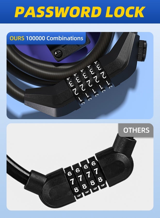 CREEPER قفل دراجة، 1200*12 مم، مع قاعدة قفل، قفل مركب أسود مكون من 5 أرقام - Image 3