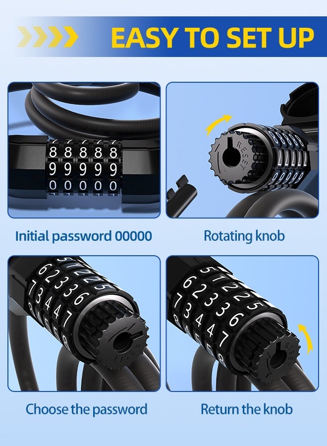 CREEPER قفل دراجة، 1200*12 مم، مع قاعدة قفل، قفل مركب أسود مكون من 5 أرقام - Image 5