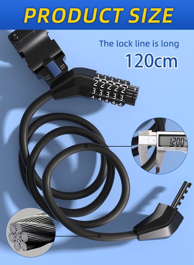 CREEPER قفل دراجة، 1200*12 مم، مع قاعدة قفل، قفل مركب أسود مكون من 5 أرقام - Image 2