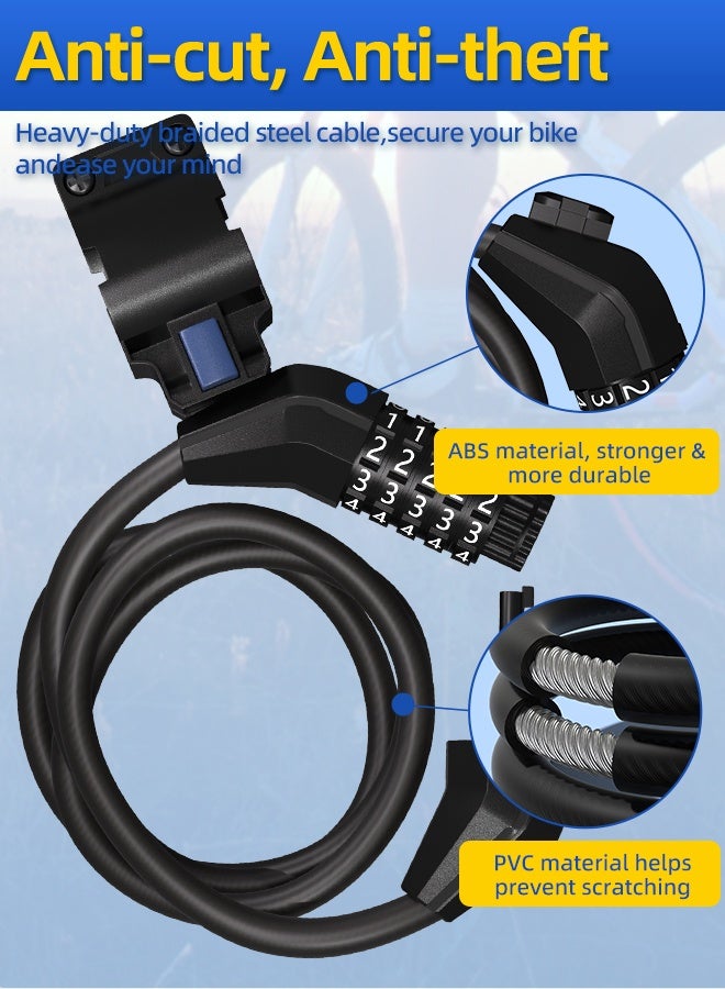 CREEPER قفل دراجة، 1200*12 مم، مع قاعدة قفل، قفل مركب أسود مكون من 5 أرقام - Image 4