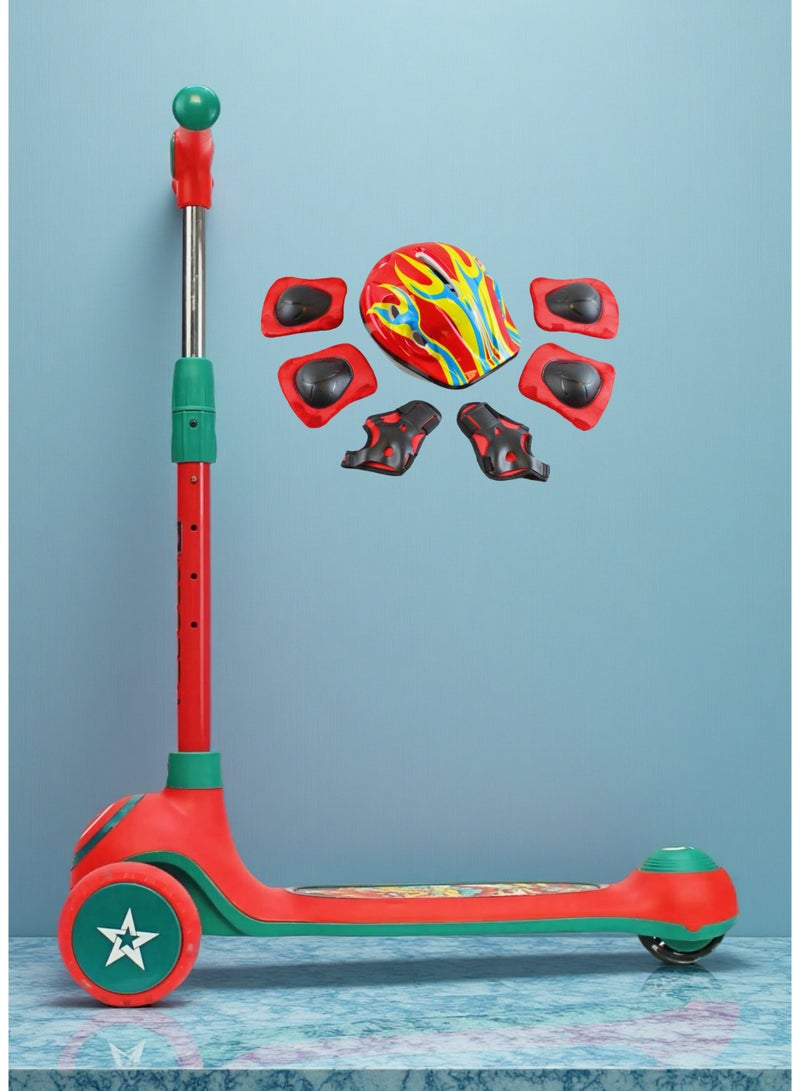 إيزي فيتشور سكوتر ركل للأطفال من إيزي فيوتشر: تصميم قابل للطي، مقبض قابل لضبط الارتفاع، عجلات LED، فرامل خلفية وموسيقى للأعمار من 3 إلى 8 سنوات، بما في ذلك مجموعة معدات الحماية الكاملة - Image 1